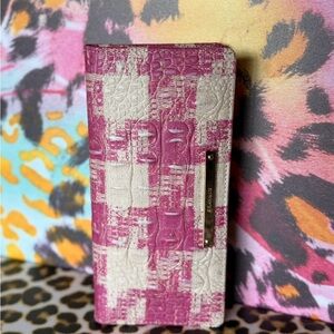 Brahmin Ady Wallet Empower Sakura Genuine Leather NWT pink  plaid houndstooth